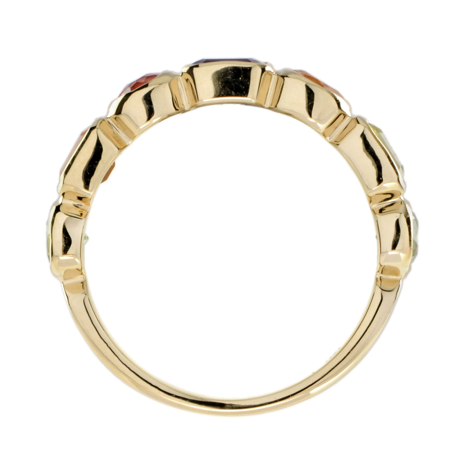 Multi Natural Semi Precious Colored Rainbow Gem Half Eternity Band Gold Ring