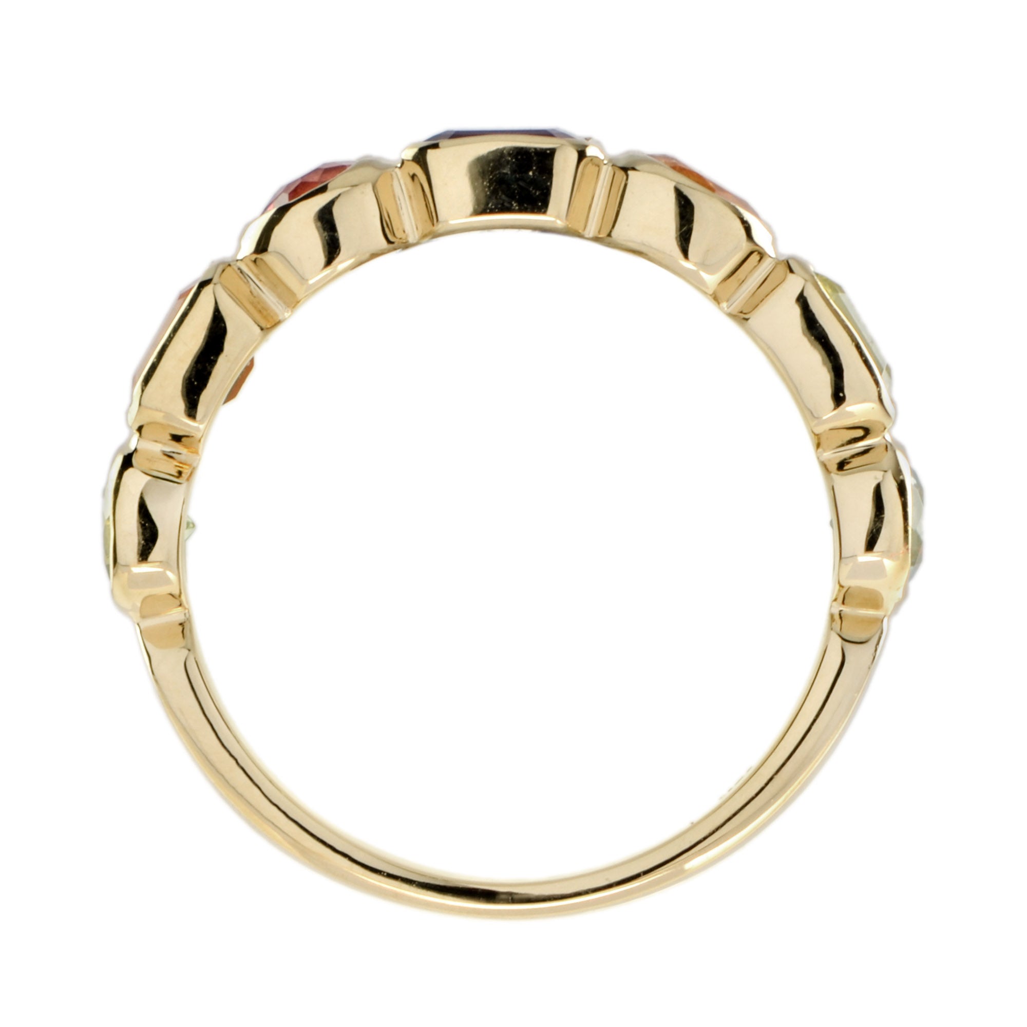 Multi Natural Semi Precious Colored Rainbow Gem Half Eternity Band Gold Ring