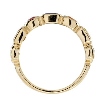 Multi Natural Semi Precious Colored Rainbow Gem Half Eternity Band Gold Ring