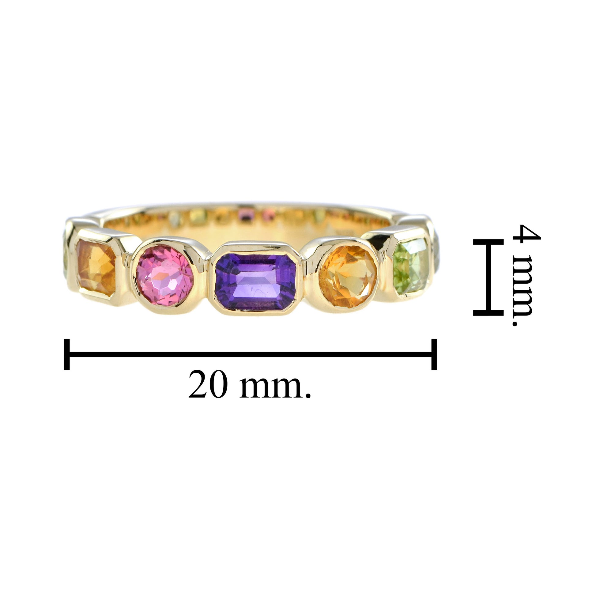 Multi Natural Semi Precious Colored Rainbow Gem Half Eternity Band Gold Ring