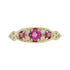 Pink Tourmaline & Diamond Vintage Style Three Stone Yellow Gold Ring