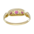 Pink Tourmaline & Diamond Vintage Style Three Stone Yellow Gold Ring