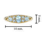 Blue Topaz Vintage Style Three Stone Cluster Filigree 14K Yellow Gold Ring