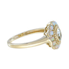 Blue Topaz & White Opal Halo Set Vintage Style Floral Halo Yellow Gold Ring