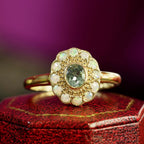 Blue Topaz & White Opal Halo Set Vintage Style Floral Halo Yellow Gold Ring