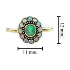 Emerald & Opal Vintage Style Floral Halo Yellow Gold Ring