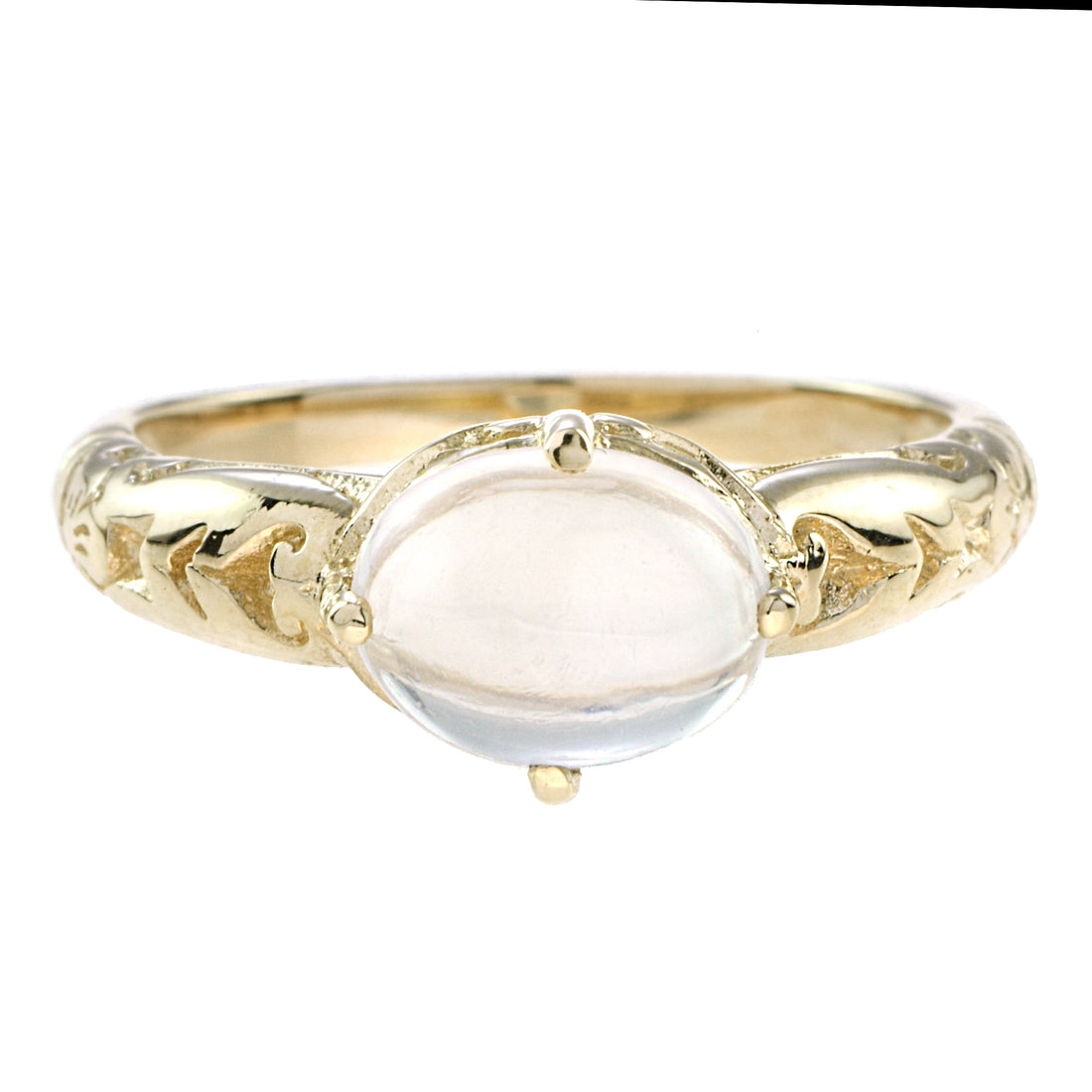 Vintage Style Oval Shape Cabochon Moonstone Engagement 14K Yellow Gold Ring