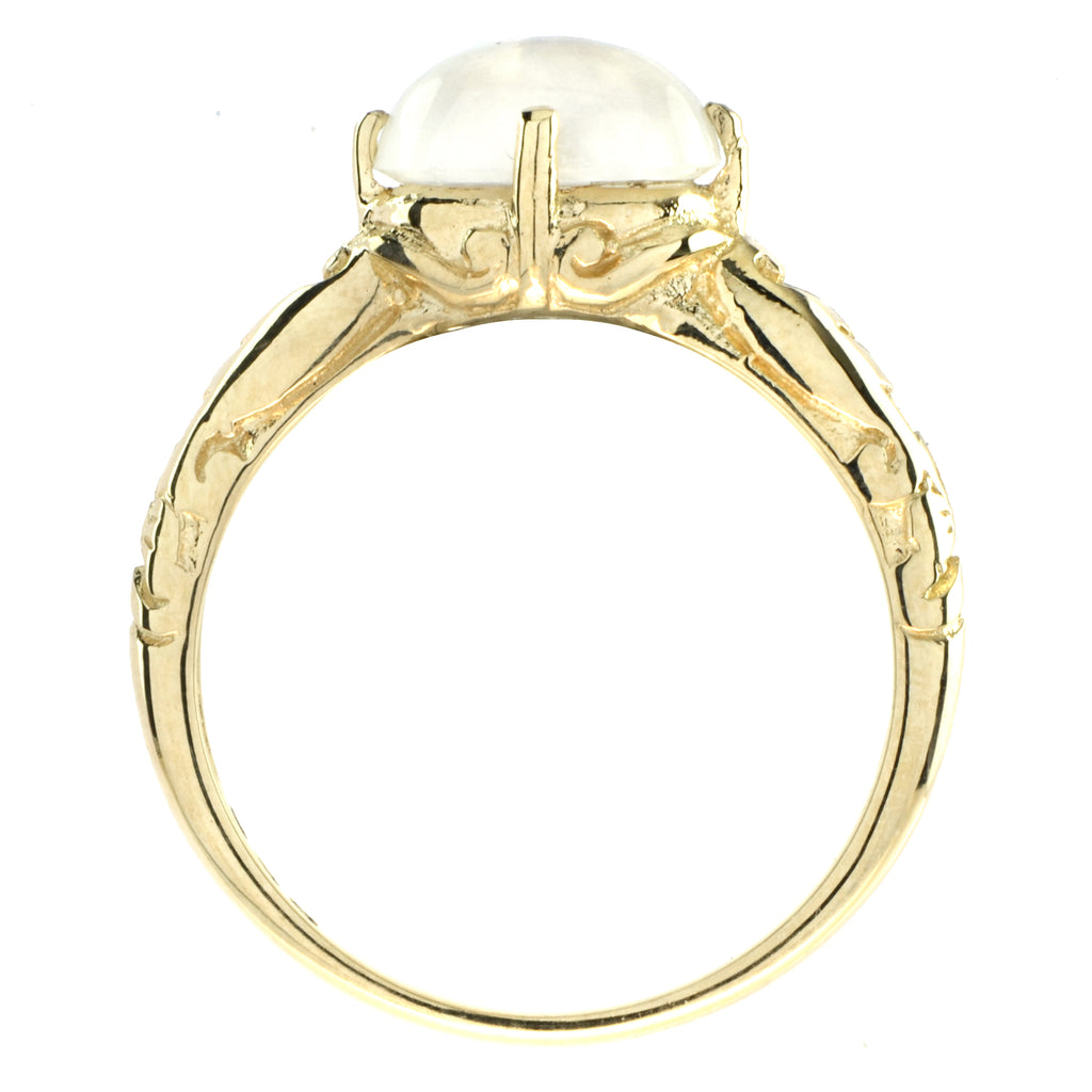 Vintage Style Oval Shape Cabochon Moonstone Engagement 14K Yellow Gold Ring