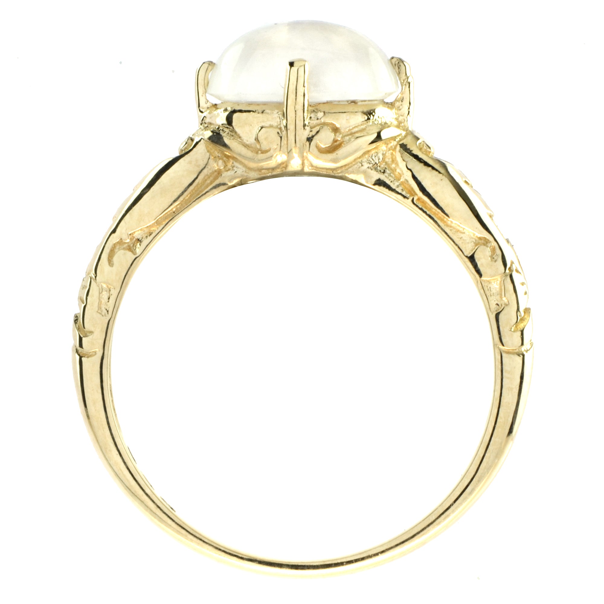 Vintage Style Oval Shape Cabochon Moonstone Engagement 14K Yellow Gold Ring