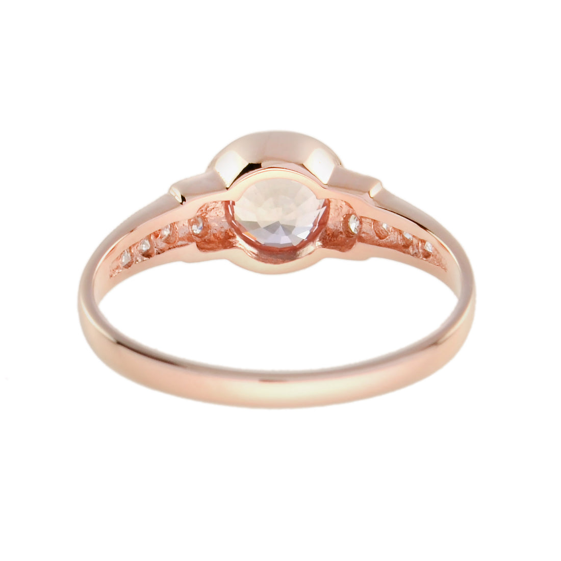 Round Brilliant Peach Pink Morganite &amp; Diamond Classic Style 14K Rose Gold Ring