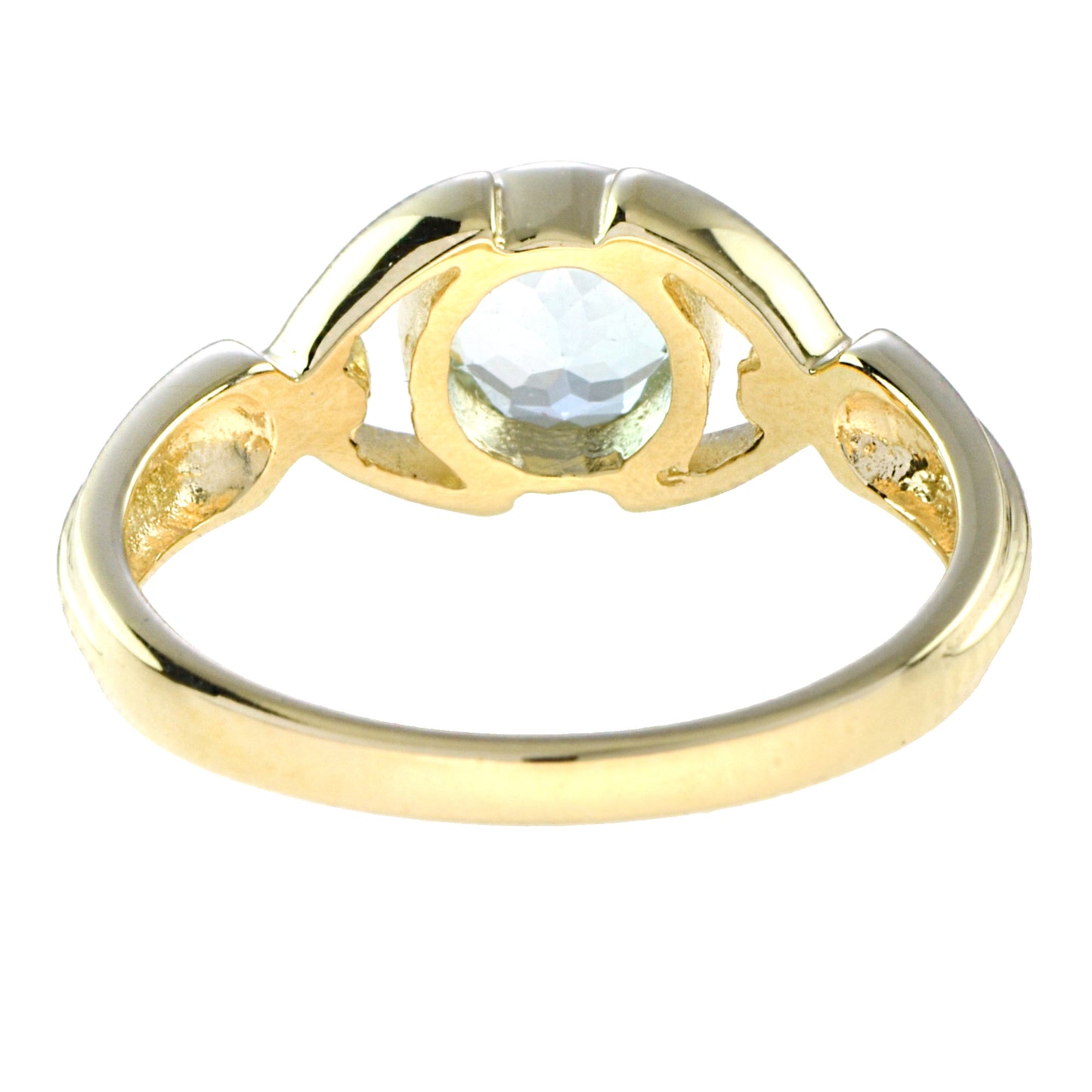 vintage style round blue aquamarine bezel set 14k yellow gold ring