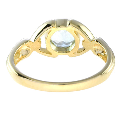 Vintage Style Round Blue Aquamarine Bezel Set 14K Yellow Gold Ring