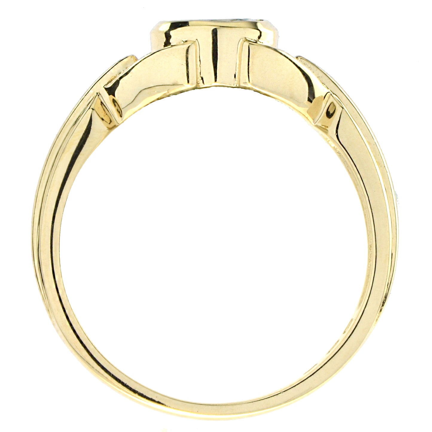 vintage style round blue aquamarine bezel set 14k yellow gold ring