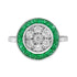 Diamond Cluster & Green Emerald Fancy Halo Set Art Deco Style White Gold Ring