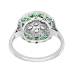Diamond Cluster & Green Emerald Fancy Halo Set Art Deco Style White Gold Ring