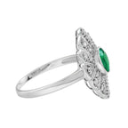 Oval Emerald & Diamond Marquise Shape Edwardian Style 14K White Gold Ring