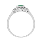 Oval Emerald & Diamond Marquise Shape Edwardian Style 14K White Gold Ring