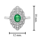 Oval Emerald & Diamond Marquise Shape Edwardian Style 14K White Gold Ring