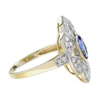 Blue Violet Tanzanite & Diamonds Halo Art Deco Style Statement Gold Ring