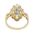 Blue Violet Tanzanite & Diamonds Halo Art Deco Style Statement Gold Ring
