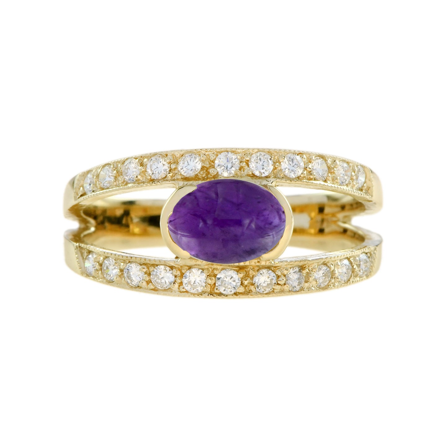 oval cabochon purple violet amethyst & diamond vintage style gold ring