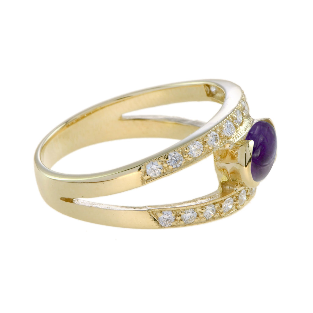 1.00 ctw Art Deco Style Amethyst & Diamond 14K Gold Ring