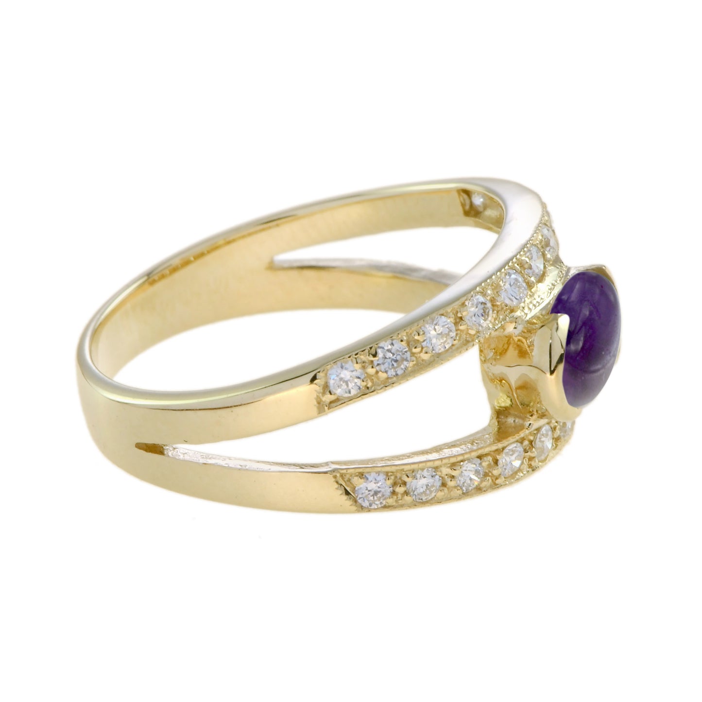 oval cabochon purple violet amethyst & diamond vintage style gold ring