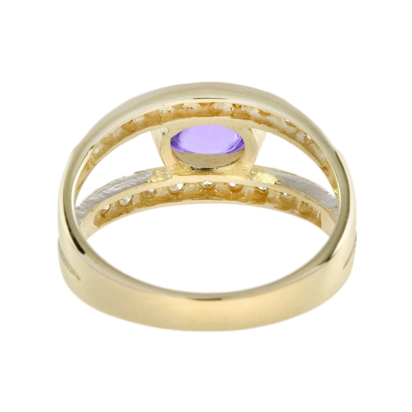 oval cabochon purple violet amethyst & diamond vintage style gold ring