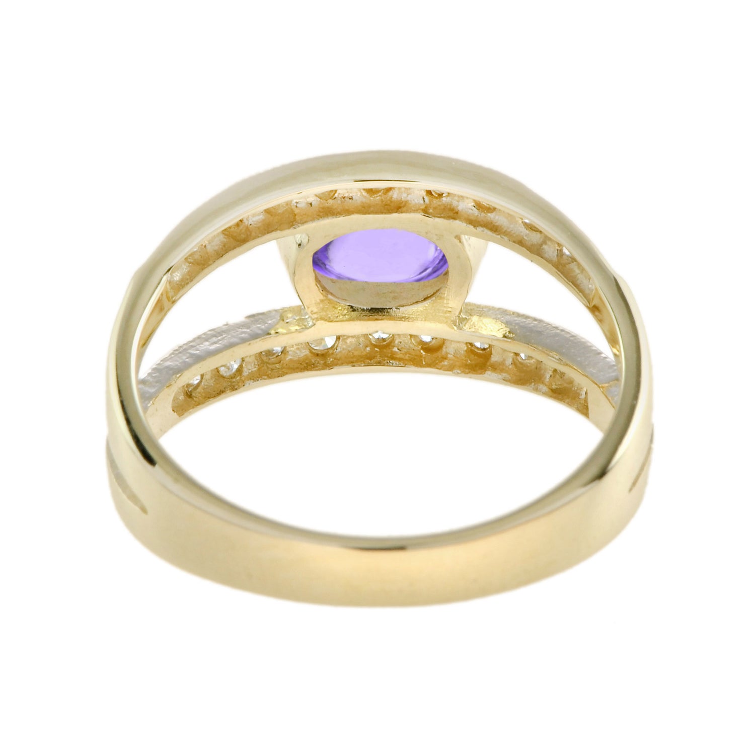 Oval Cabochon Purple Violet Amethyst &amp; Diamond Vintage Style Gold Ring