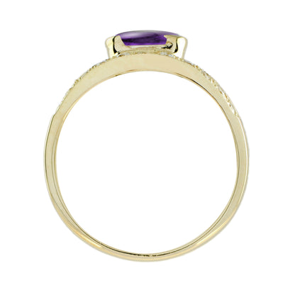 Oval Cabochon Purple Violet Amethyst & Diamond Vintage Style Gold Ring