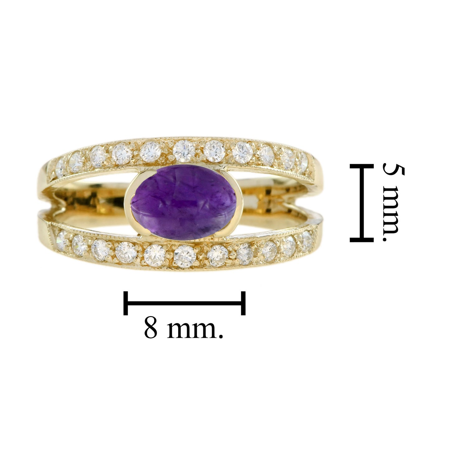 oval cabochon purple violet amethyst & diamond vintage style gold ring
