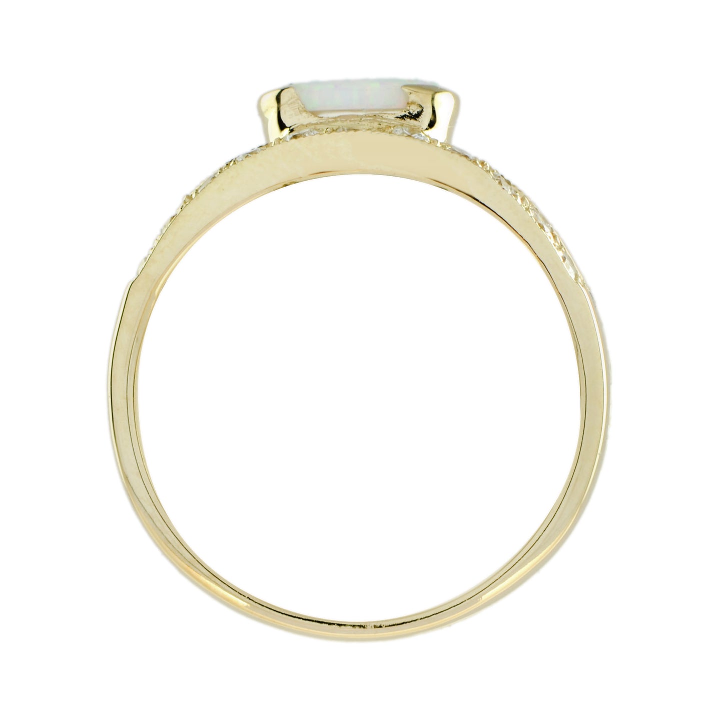 white oval shape opal & diamond vintage style 9k yellow gold ring