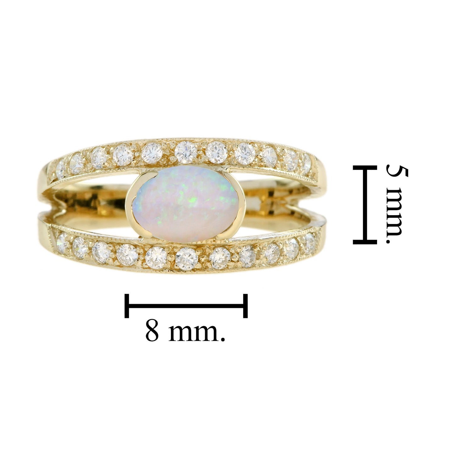 white oval shape opal & diamond vintage style 9k yellow gold ring