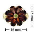 Vintage Style Peridot & Red Garnet Cocktail Floral 14K Yellow Gold Ring