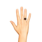 Vintage Style Peridot & Red Garnet Cocktail Floral 14K Yellow Gold Ring
