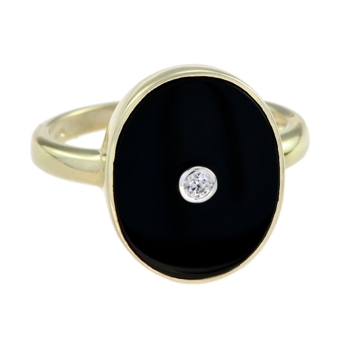 Diamond Black Onyx Art Deco Style Oval Shape 14K White Gold Ring