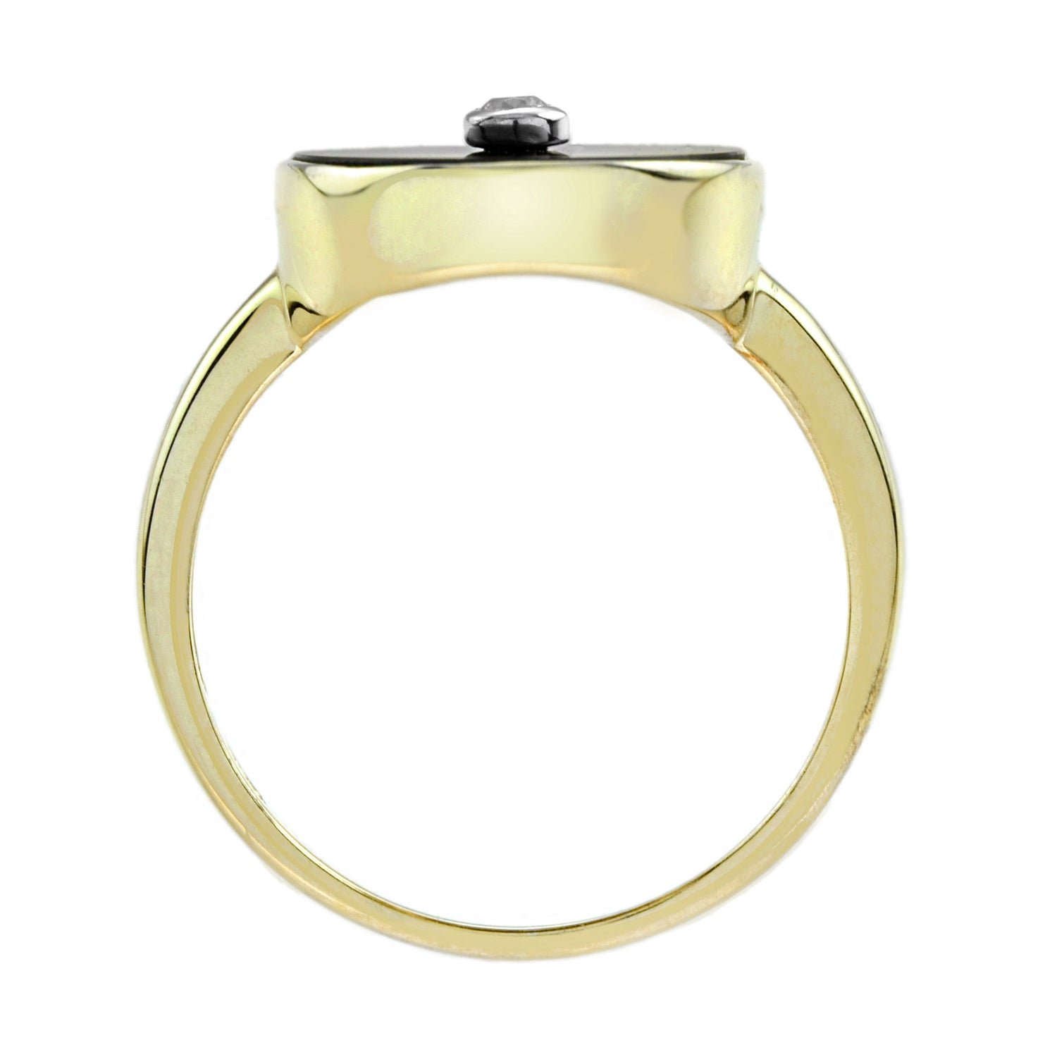 Diamond Black Onyx Art Deco Style Oval Shape 14K White Gold Ring