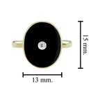 Diamond Black Onyx Art Deco Style Oval Shape 14K White Gold Ring