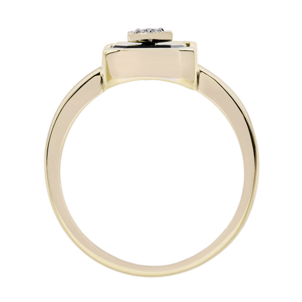 Diamond & Octagon Black Onyx Art Deco Style Yellow Gold Ring