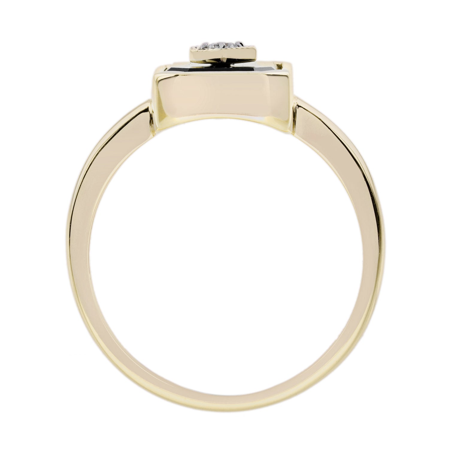 Diamond &amp; Octagon Black Onyx Art Deco Style Yellow Gold Ring