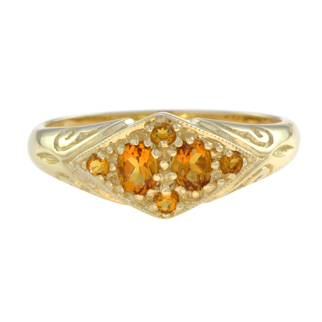 Vintage Style Orange Citrine Cluster 14K Yellow Gold Ring