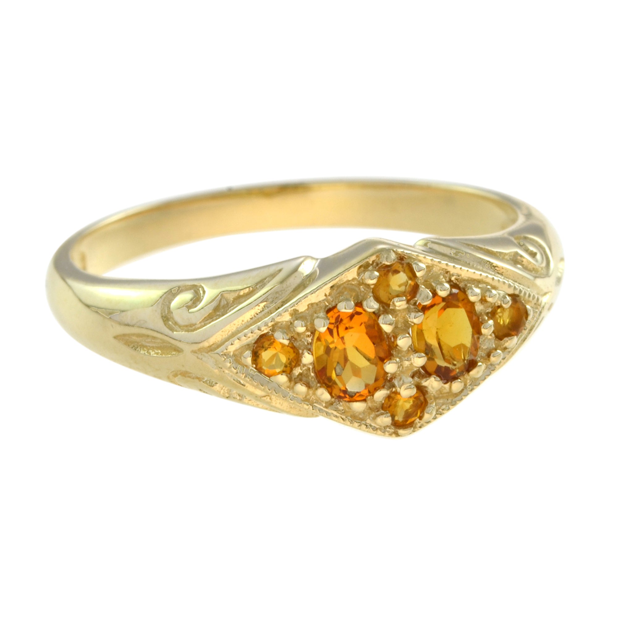 0.40 Ctw Vintage Style Citrine 14K Yellow Gold Cluster Ring
