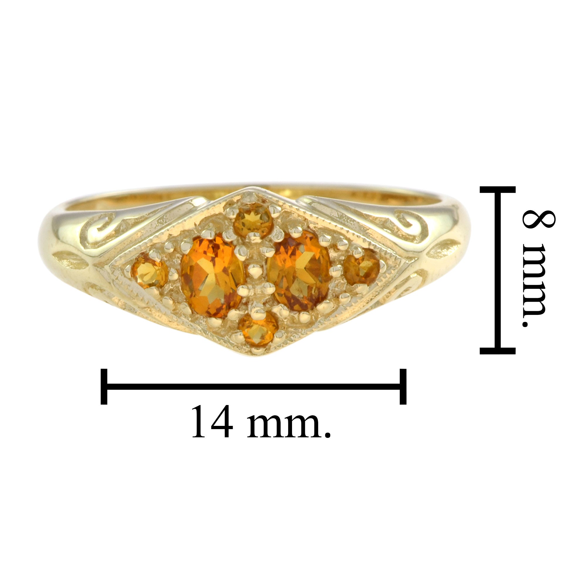 Vintage Style Orange Citrine Cluster 14K Yellow Gold Ring
