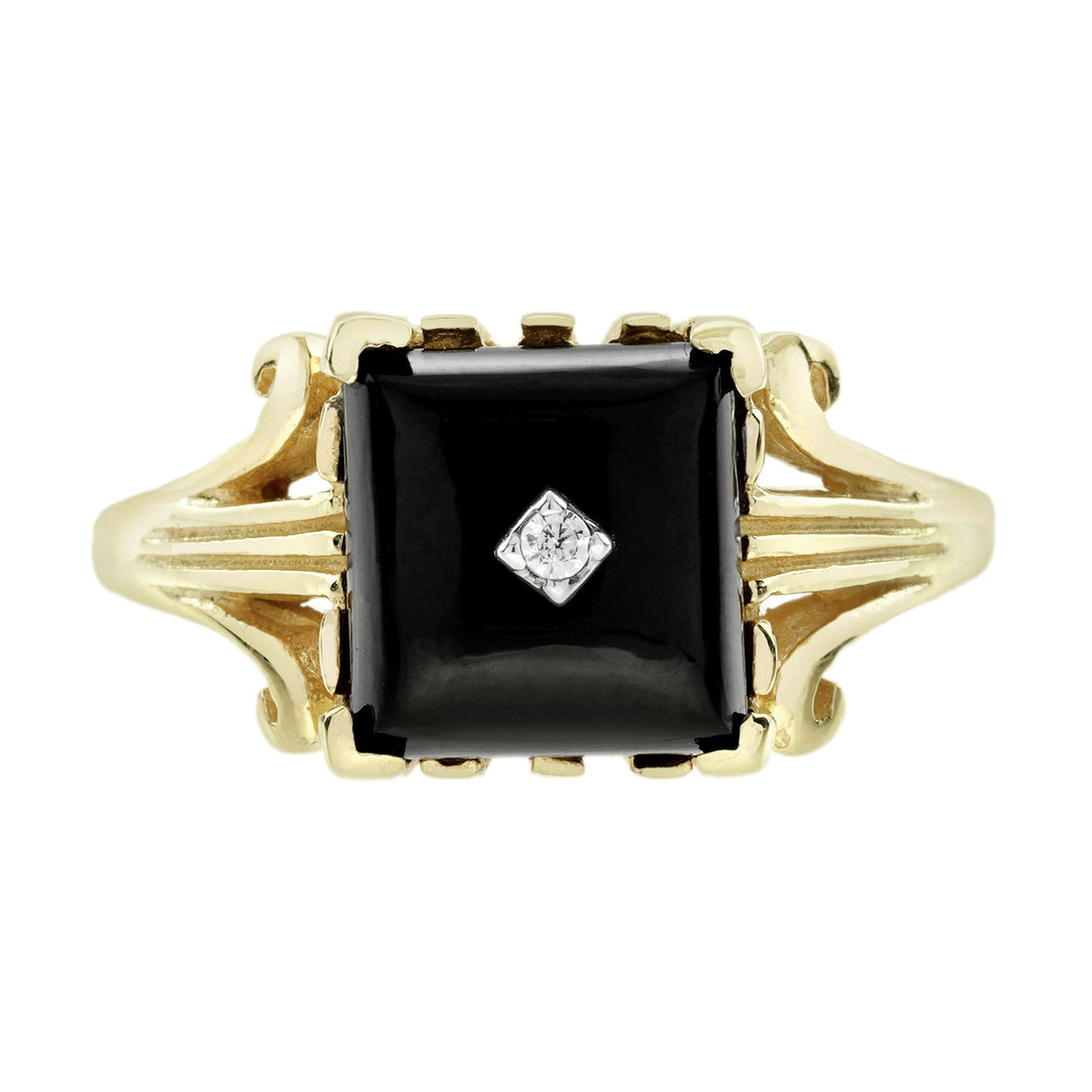 Diamond &amp; Black Onyx Art Deco Style Yellow Gold Ring