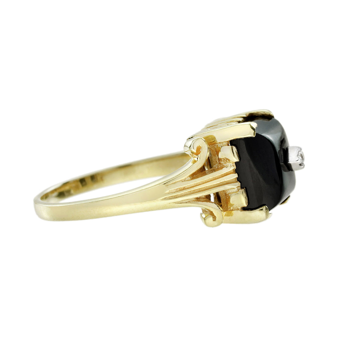 Diamond &amp; Black Onyx Art Deco Style Yellow Gold Ring