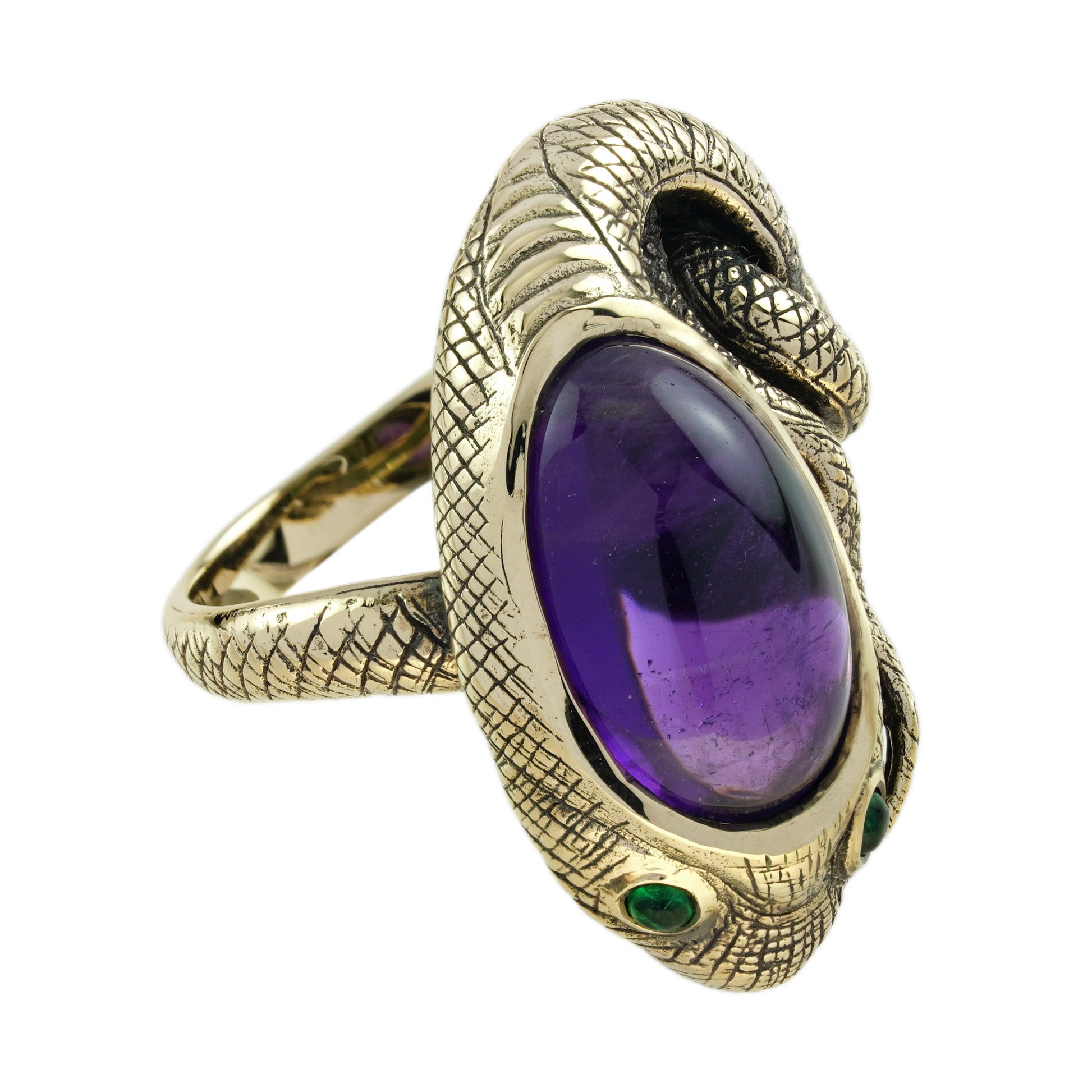 Cabochon Purple Amethyst Emerald Vintage Inspired Antique Style Snake Gold Ring