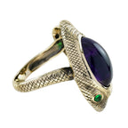 Cabochon Purple Amethyst Emerald Vintage Inspired Antique Style Snake Gold Ring