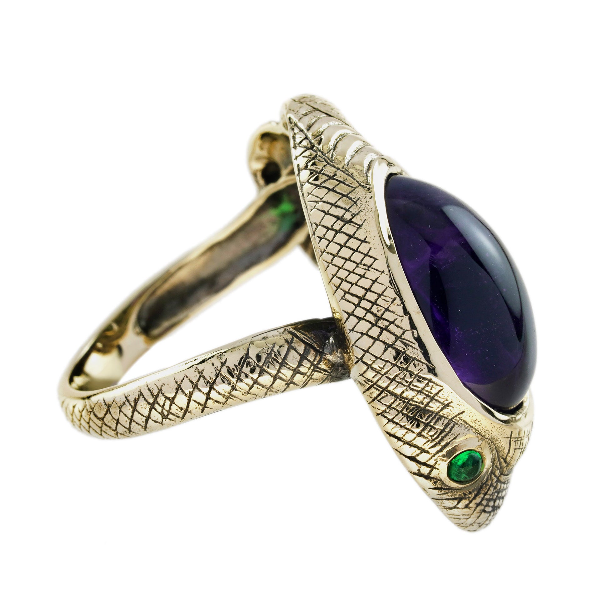 Cabochon Purple Amethyst Emerald Vintage Inspired Antique Style Snake Gold Ring