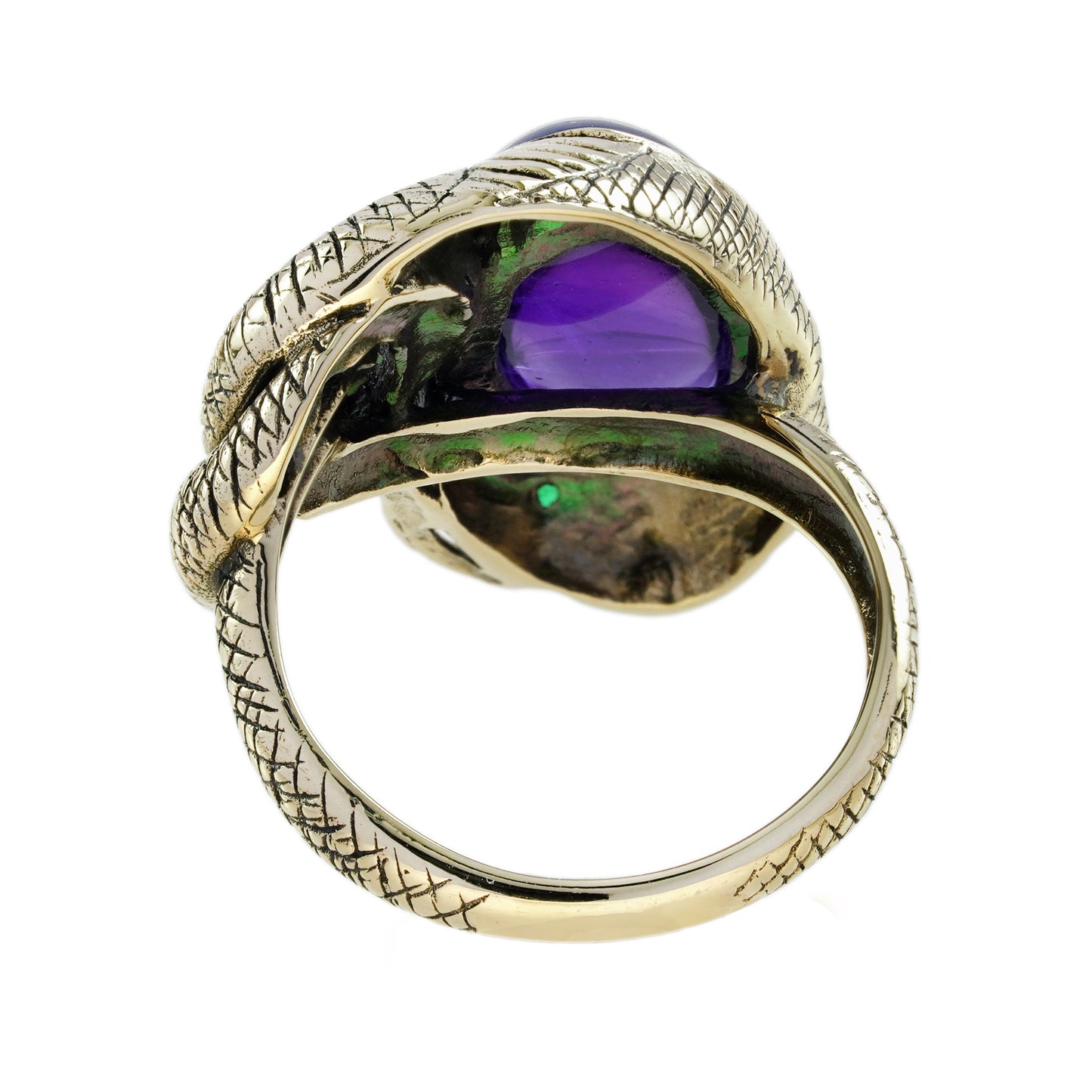 cabochon purple amethyst emerald vintage inspired antique style snake gold ring