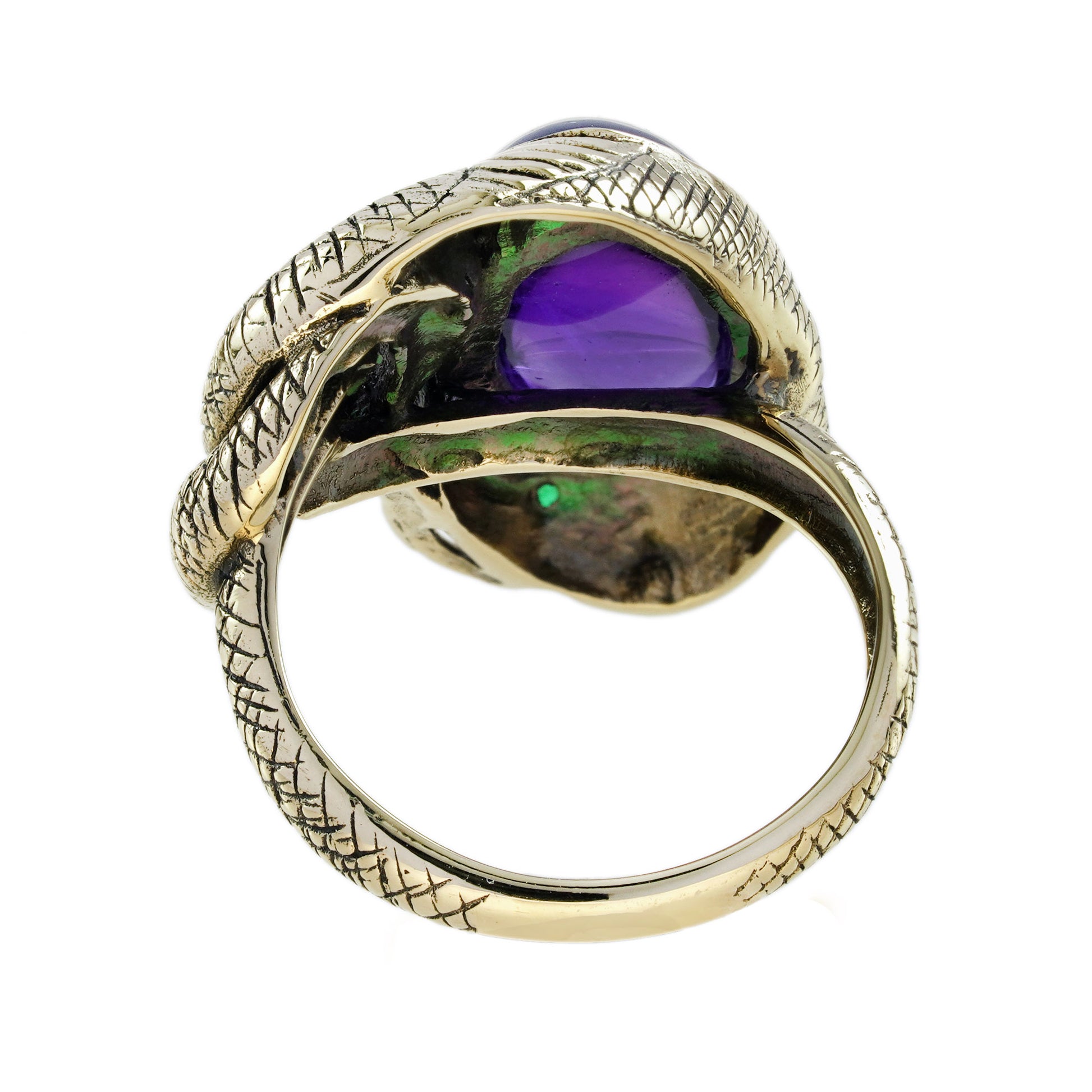 Cabochon Purple Amethyst Emerald Vintage Inspired Antique Style Snake Gold Ring